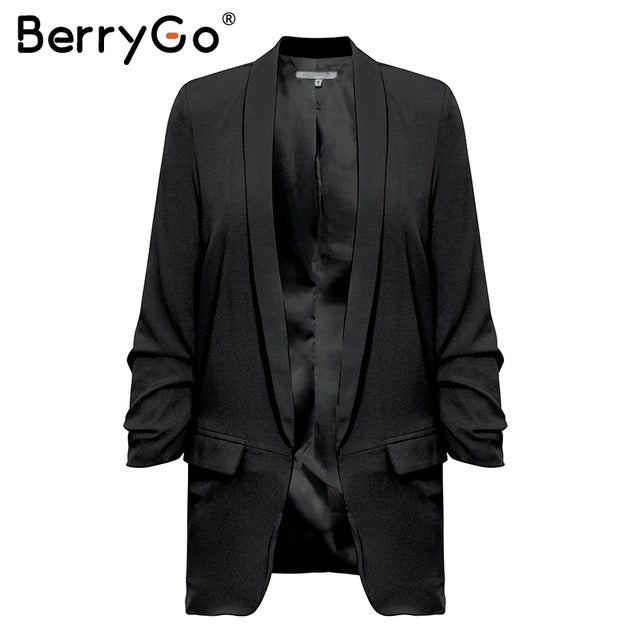 BerryGo Office lady white blazer women 2018 Casual pocket streetwear autumn blazer coats Elegant ladies blazer female coats new - YuppyCollections