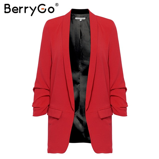 BerryGo Office lady white blazer women 2018 Casual pocket streetwear autumn blazer coats Elegant ladies blazer female coats new - YuppyCollections