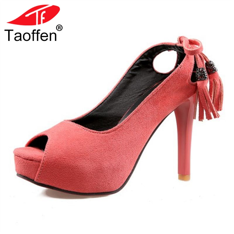 TAOFFEN Size 33-43 Women Sandals Platform High Heels Bowknot Tassels Shoes Women Sexy Party Wedding Classics Office Footwear - YuppyCollections