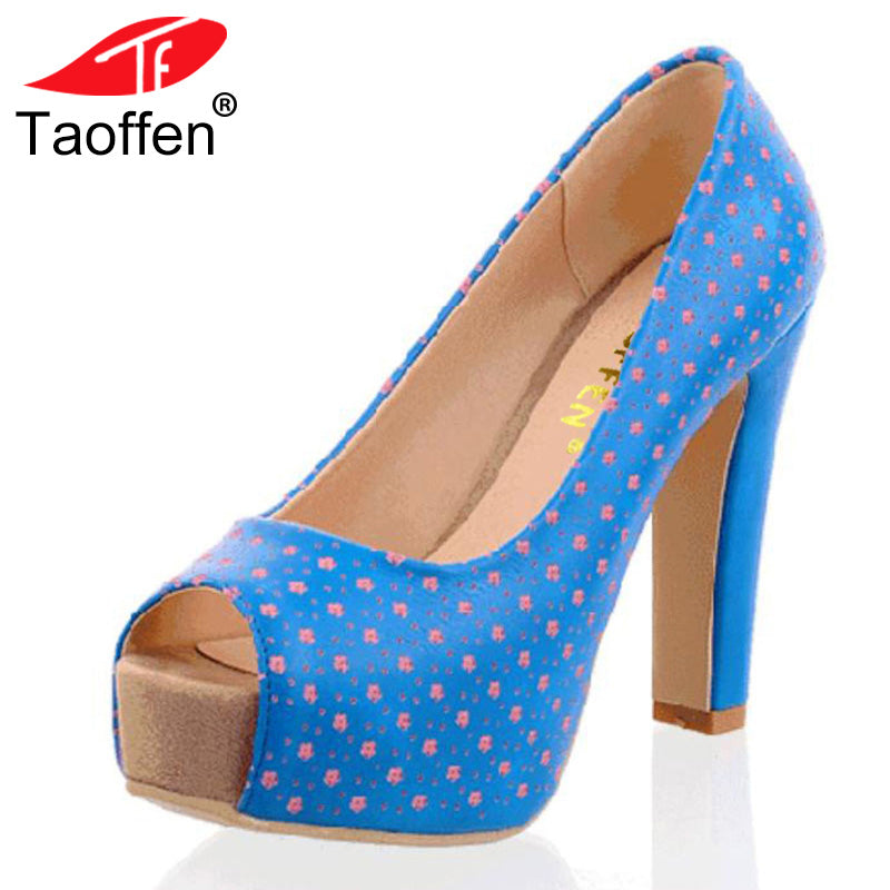 TAOFFEN  Size 32-43 Women High Heel Shoes Peep Toe Ladies Square Heels Wedding Shoes Women's Heels Footwear Print Pumps Shoes - YuppyCollections