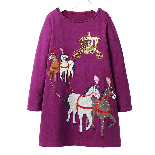 Princess Dress Horse Pattern Kids Dresses for Girls Clothes Autumn Winter Baby Girls Dress Children Clothing Vestidos 2-7Years - YuppyCollections