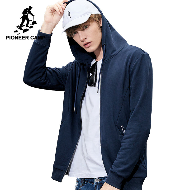 Pioneer camp new simple hooded jacket men brand clothing letter embroidered jacket coat male quality outerwear blue AWY801272 - YuppyCollections