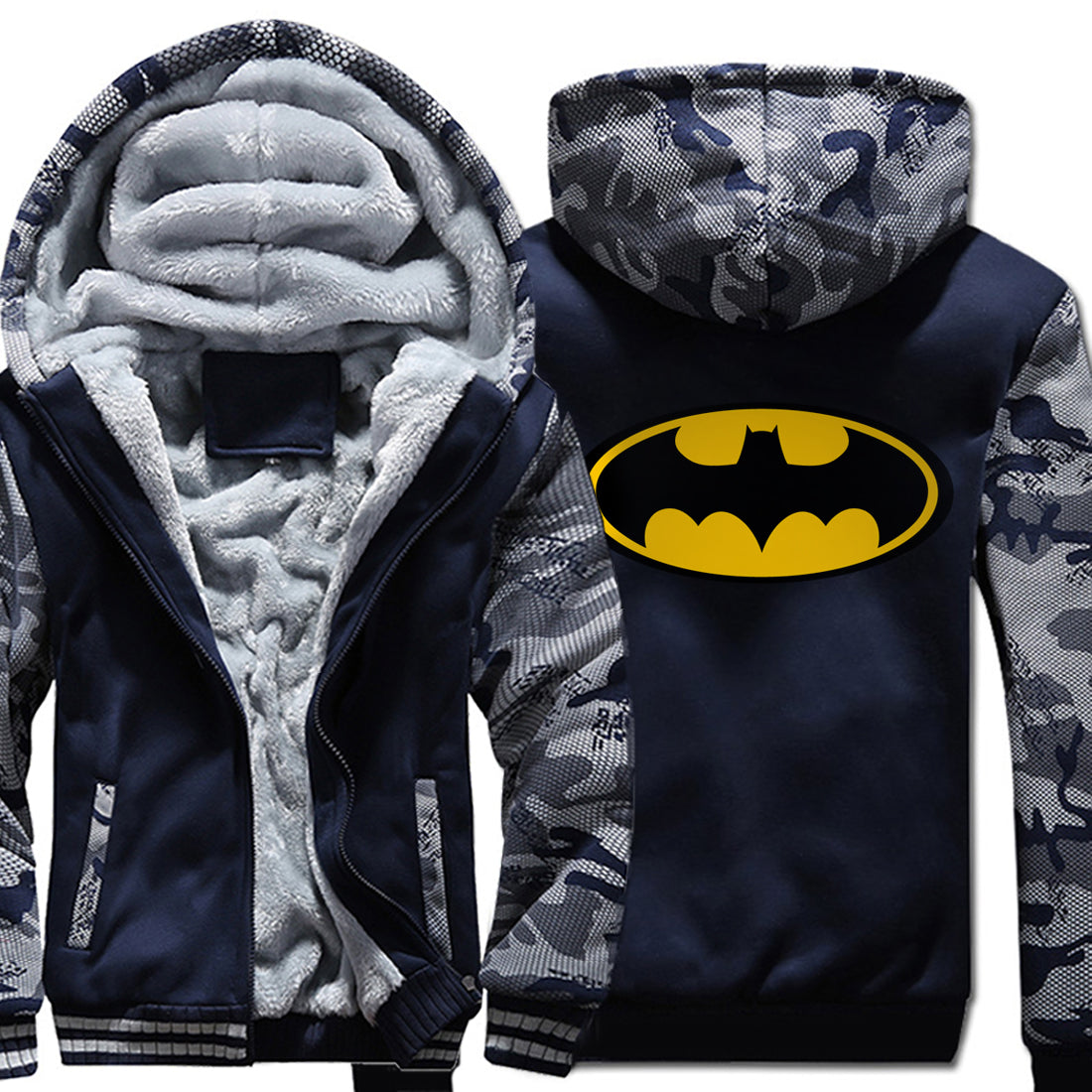 Cartoon funny sweatshirt fitness Camouflage sleeve coats men's hooded wool liner jackets warm Hip Hop brand clothing 2018 winter - YuppyCollections