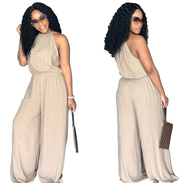 YJSFG HOUSE Fashion Women Jumpsuits Plus Size Casual Party Clubwear Wide Leg Pants Halter Jumpsuit Loose Beach Sexy New Playsuit - YuppyCollections