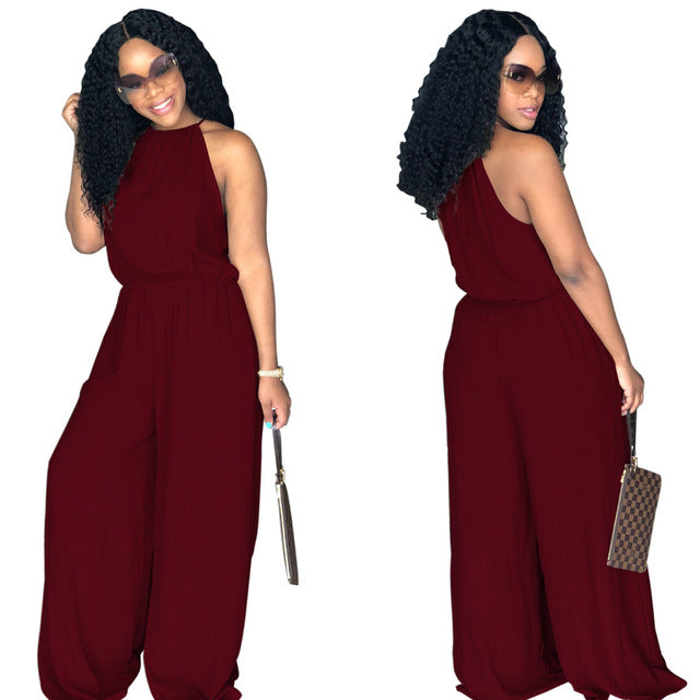 YJSFG HOUSE Fashion Women Jumpsuits Plus Size Casual Party Clubwear Wide Leg Pants Halter Jumpsuit Loose Beach Sexy New Playsuit - YuppyCollections