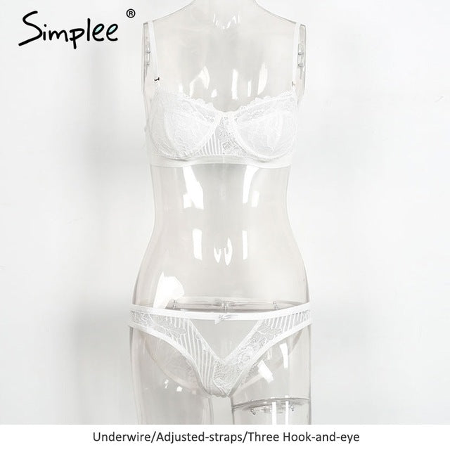 Simplee White lace transparent mesh lingerie - YuppyCollections