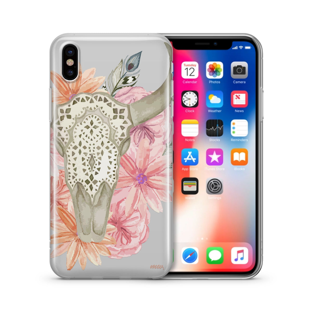 Boho Floral Bull Skull - Clear TPU Case Cover - YuppyCollections