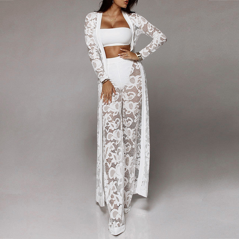 Glamaker White lace floral 3 set sexy jumpsuit - YuppyCollections