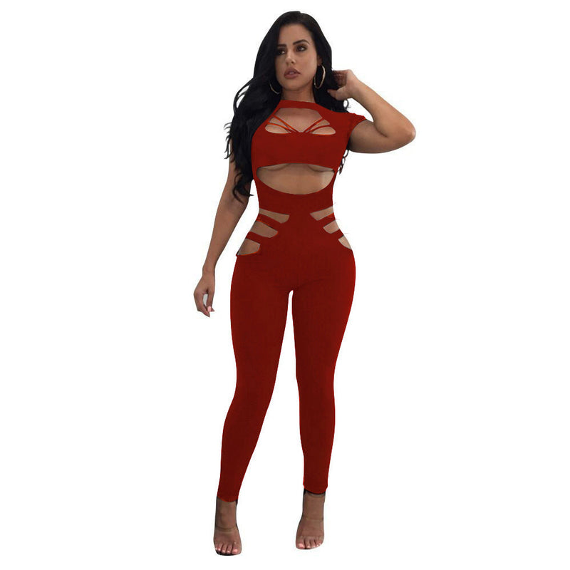 Sexy Women Jumpsuit Bandage Cutout Short Sleeve - YuppyCollections