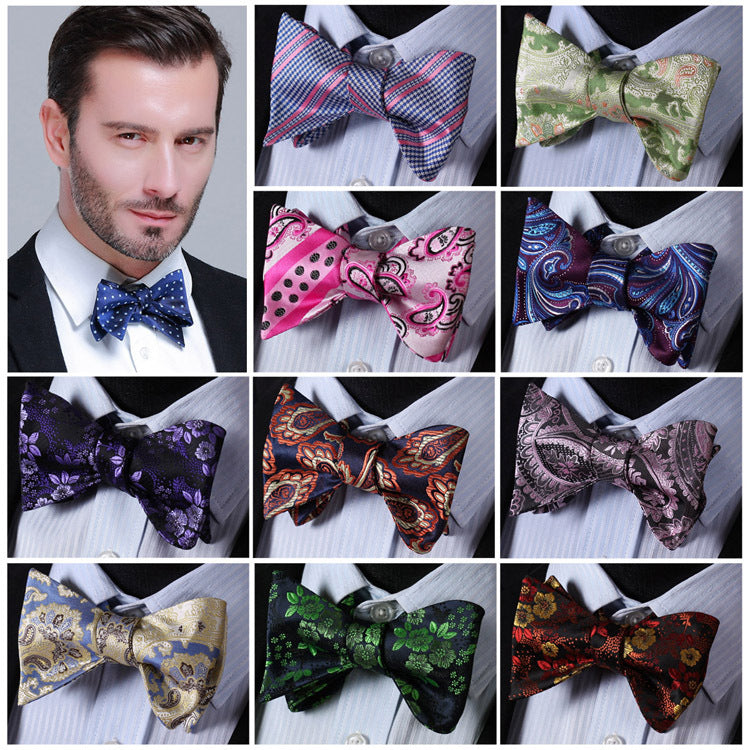 Paisley Floral 100%Silk Jacquard Woven Men Classic Wedding Butterfly Self Bow Tie BowTie FG - YuppyCollections