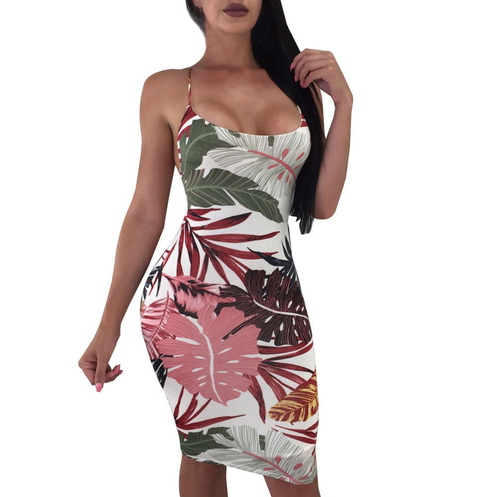 Womens Sexy Print Camisole Bodycon Dress - YuppyCollections