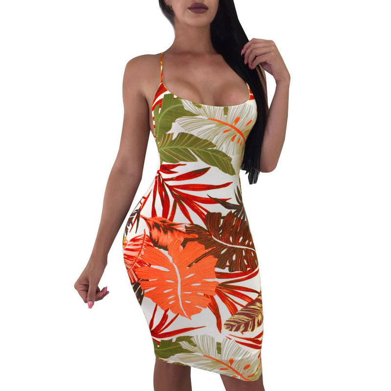 Womens Sexy Print Camisole Bodycon Dress - YuppyCollections