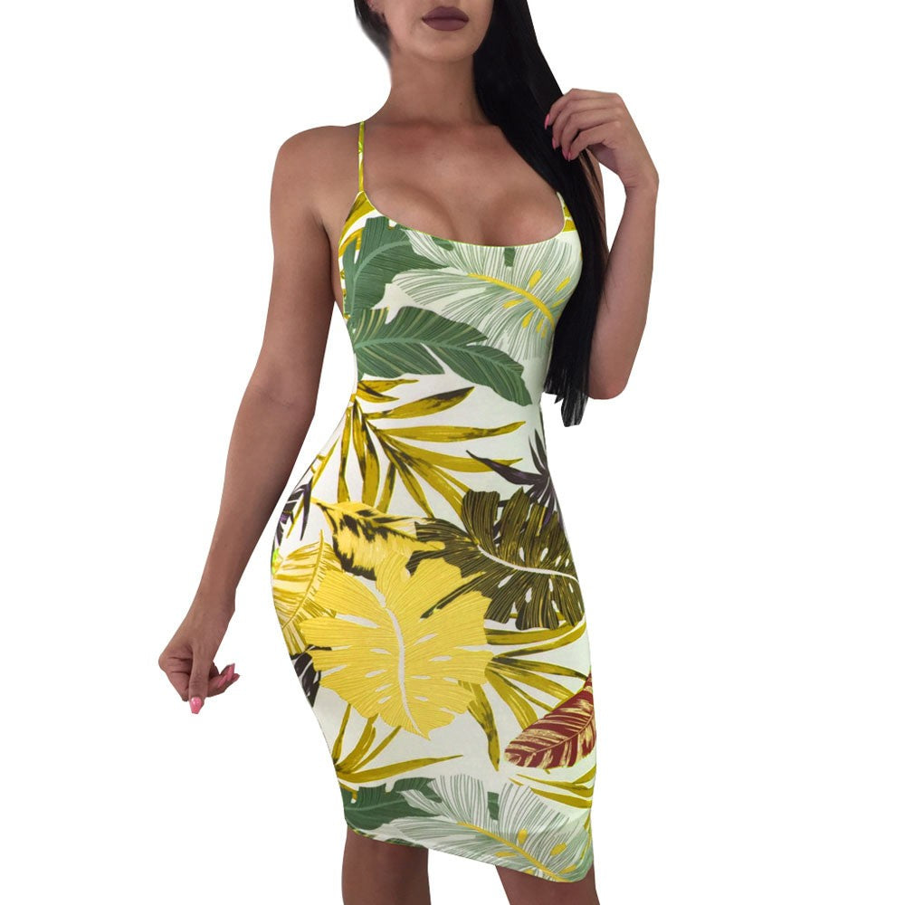 Womens Sexy Print Camisole Bodycon Dress - YuppyCollections