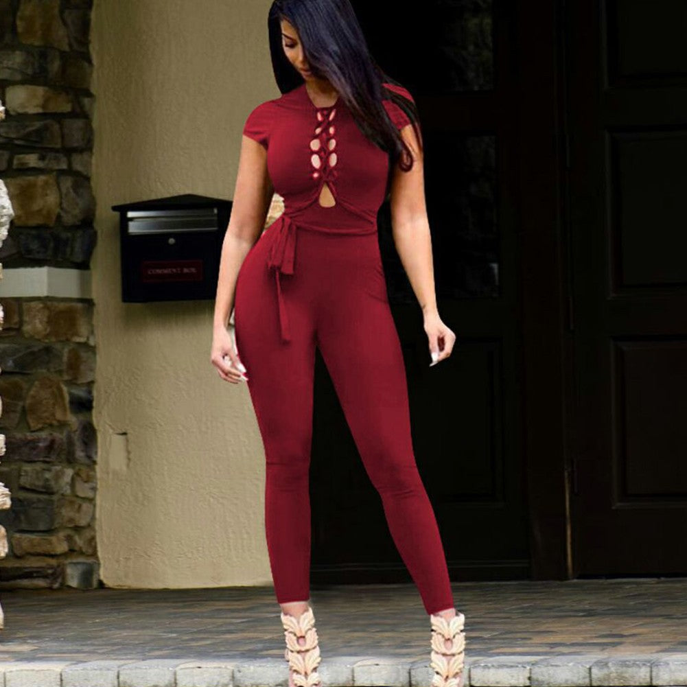 New Sexy Women Lace Up Bodycon Jumpsuit - YuppyCollections