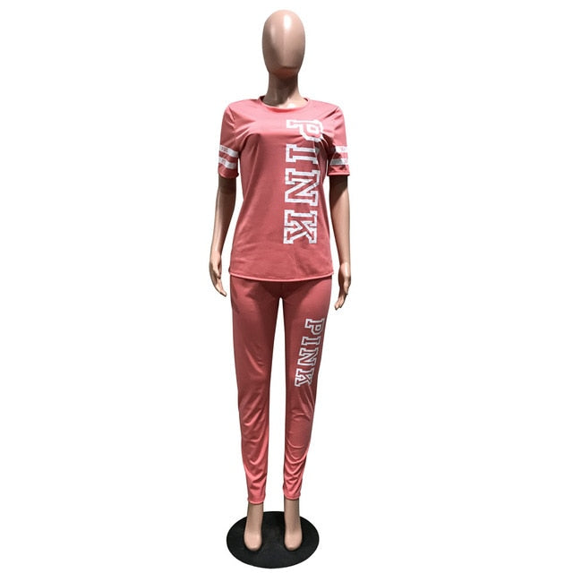 Women  Short Sleeve T-Shirt And Long Pants 2 Piece Set - YuppyCollections