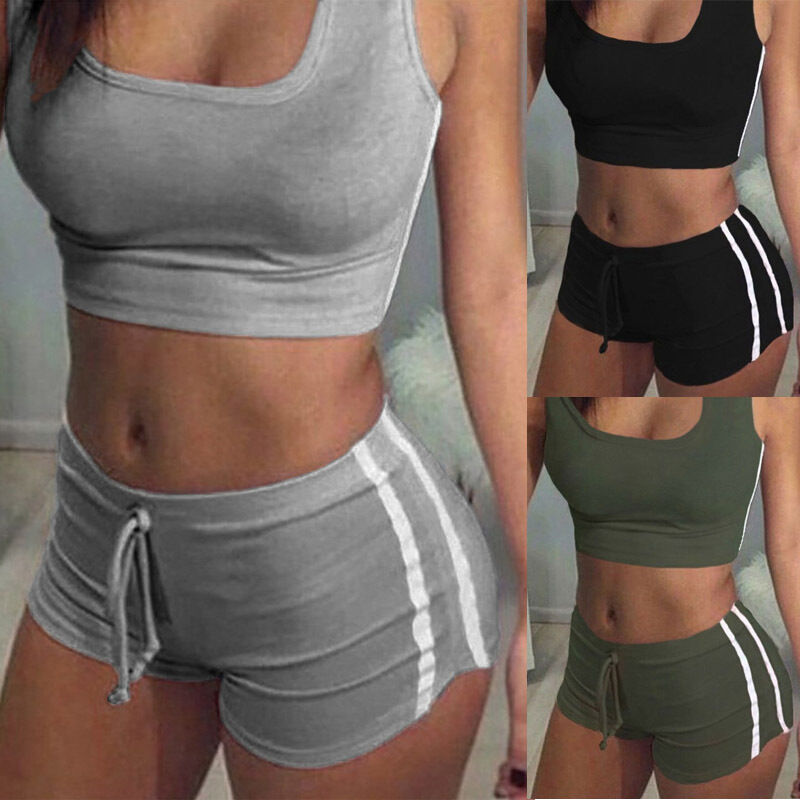 2Pcs Women Fitness Stretch Racerback Tank Top + Short Pants Suit - YuppyCollections