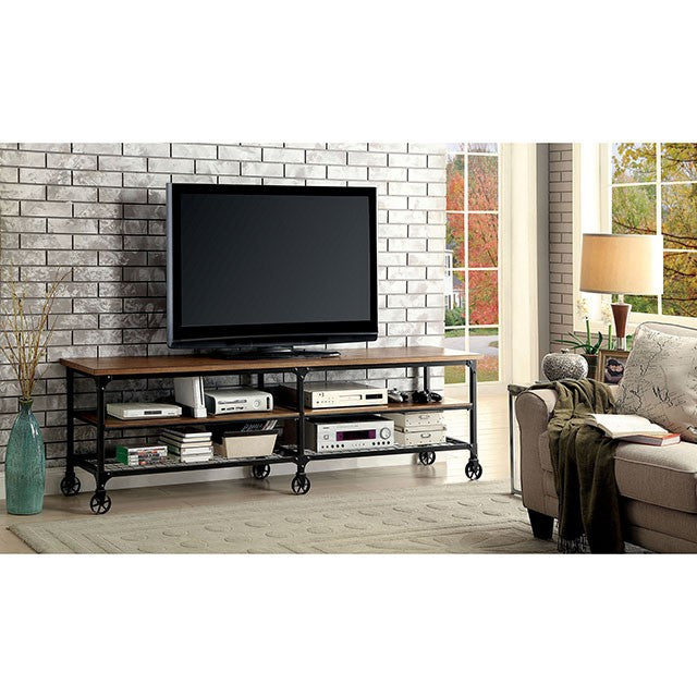 Industrial Style 81" TV Stand And Entertainment Center With 6 Caster Wheels, Brown and Black - YuppyCollections