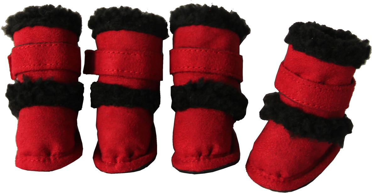 "Shearling ""Duggz"" Pet Shoes - Red & Black" - YuppyCollections