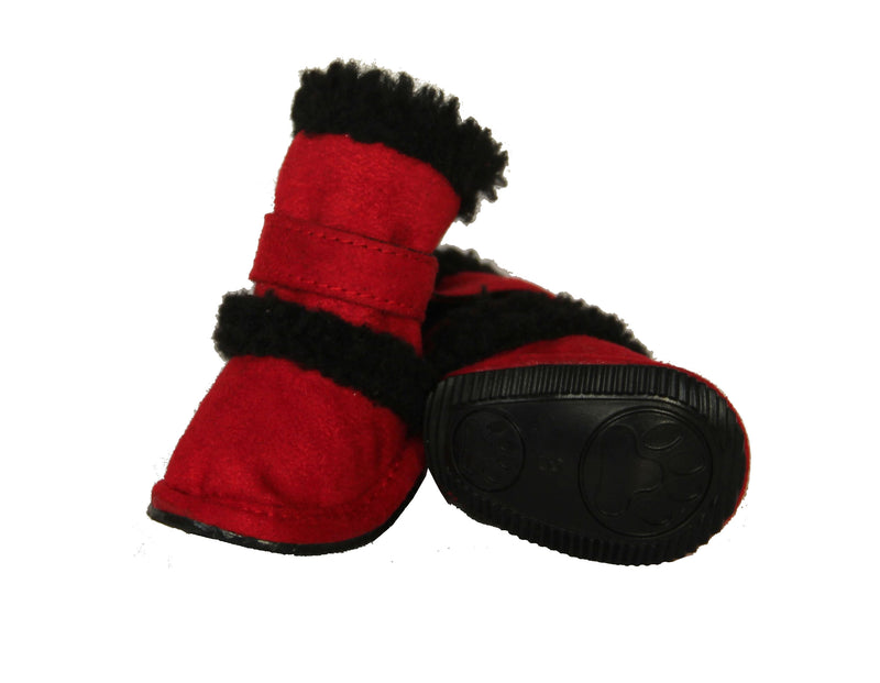 "Shearling ""Duggz"" Pet Shoes - Red & Black" - YuppyCollections