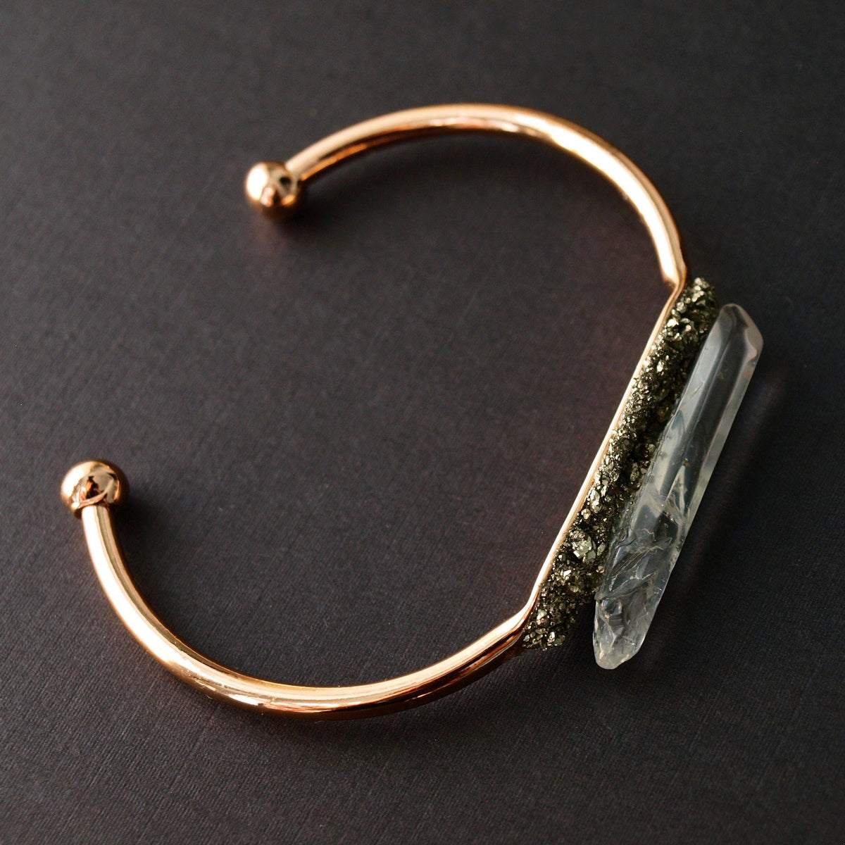 Rose Gold Pyrite and Quartz Bracelet - YuppyCollections