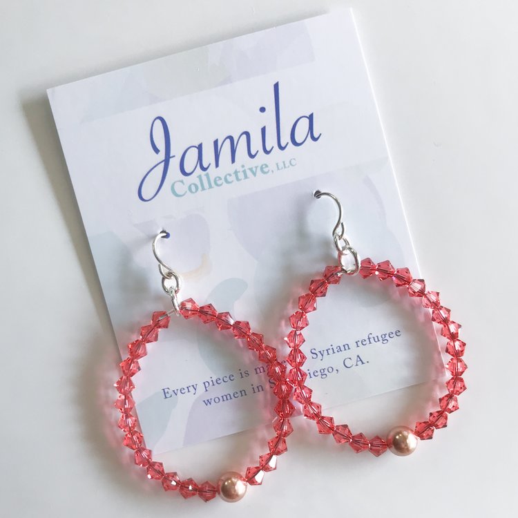 Sabha Hoop Earrings - Coral and Rose - YuppyCollections