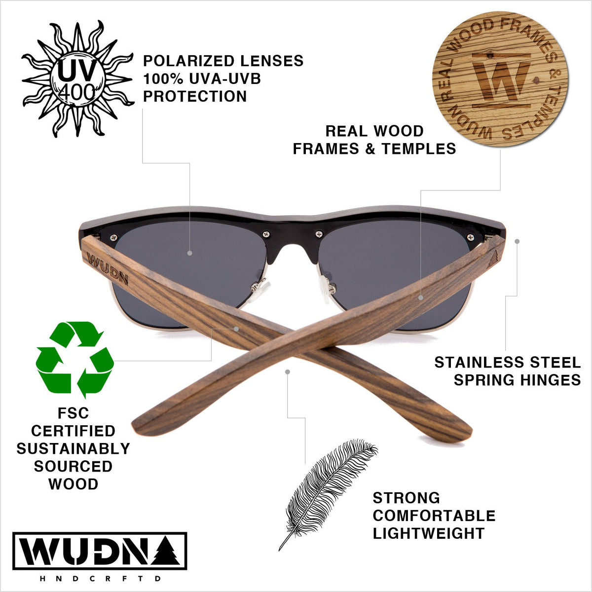 Real Zebra Wood Browline Style RetroShade Sunglasses by WUDN - YuppyCollections