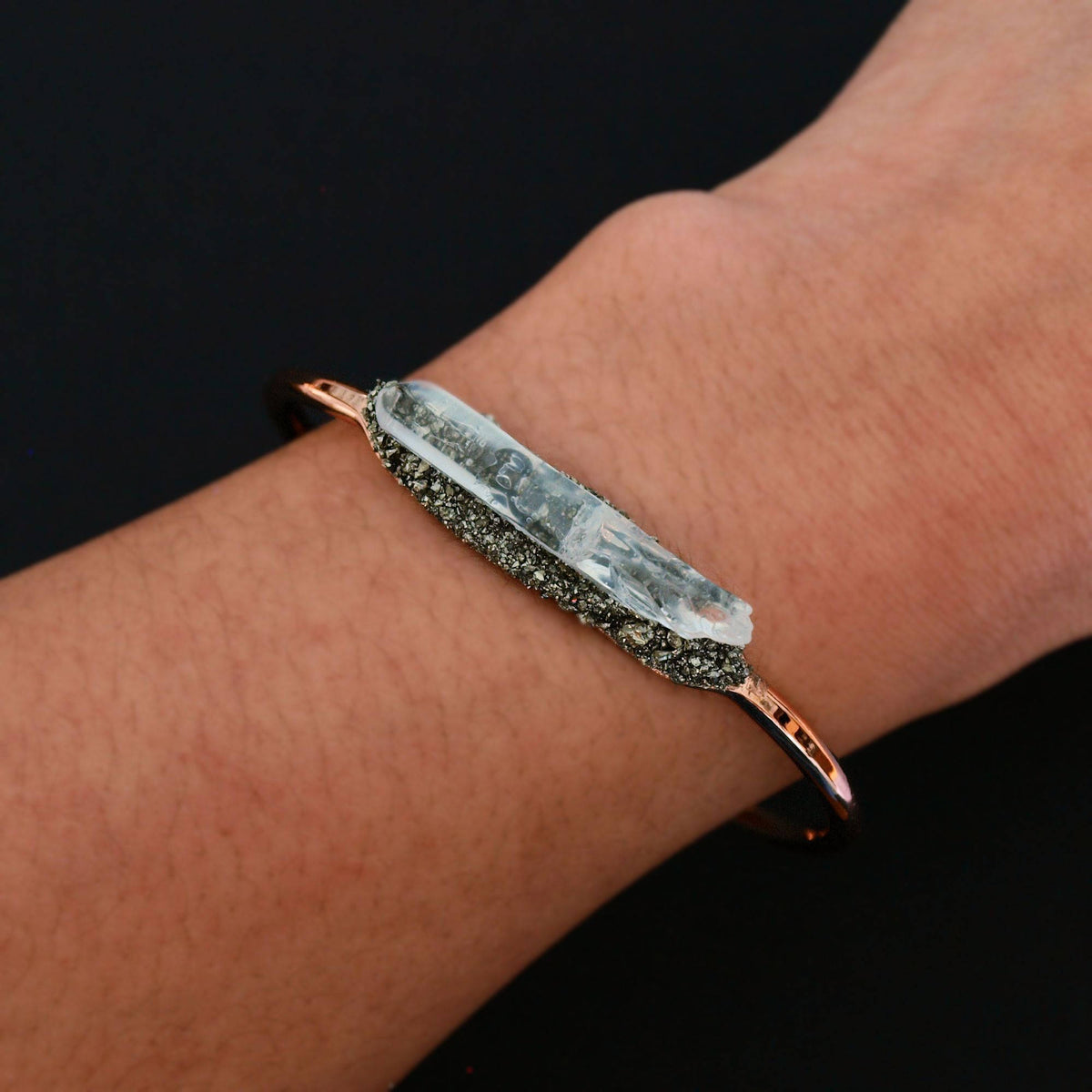 Rose Gold Pyrite and Quartz Bracelet - YuppyCollections